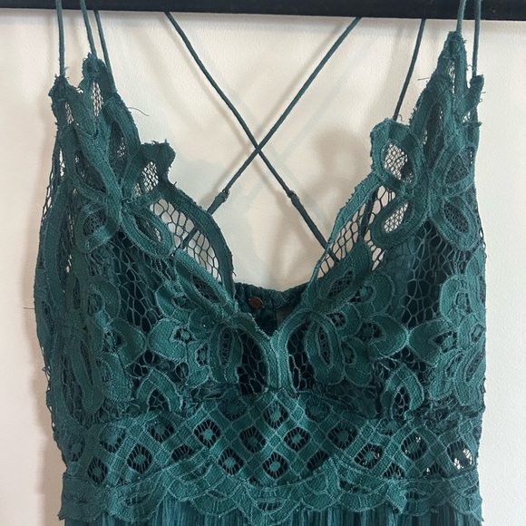 Free People GREEN Adella slip dress - lace, cross back, ruffle - Picture 2 of 5